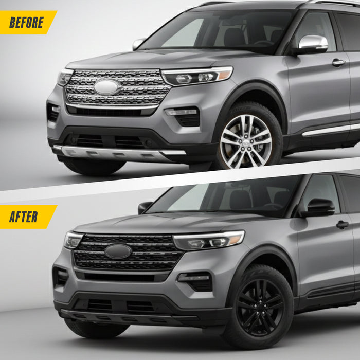 Grille Overlay (With Front Camera), Gloss Black 1-Piece Snap-on Tape-on Grill Cover Compatible with 2020-2024 Ford Explorer Limited