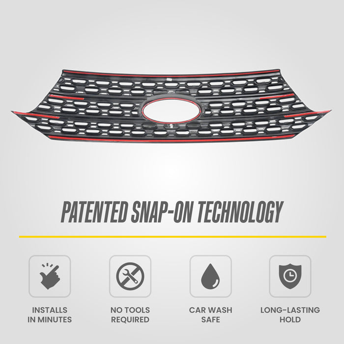 Grille Overlay (With Front Camera), Gloss Black 1-Piece Snap-on Tape-on Grill Cover Compatible with 2020-2024 Ford Explorer Limited