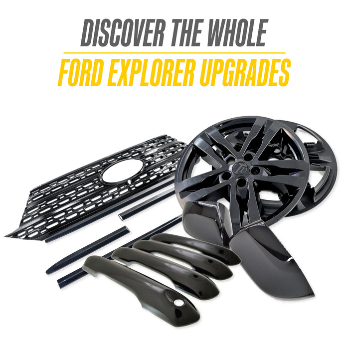 Grille Overlay (With Front Camera), Gloss Black 1-Piece Snap-on Tape-on Grill Cover Compatible with 2020-2024 Ford Explorer Limited