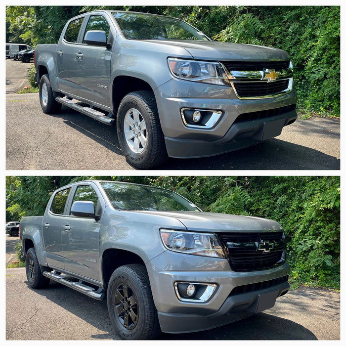 ABS6587BLK chevy colorado chrome delete grille overlay before and after