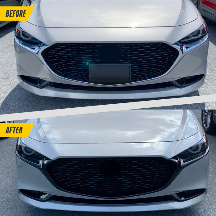Trim Illusion ABS6596BLK Chrome Delete Grille Overlay for 19-26 Mazda 3 | Fits Base, Preferred, Select, Premium and more. Tape-on Gloss Black ABS Grille Overlay 2 PCS kit. U.S. Patented