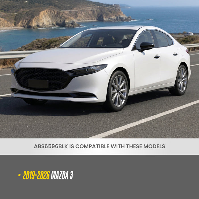 Trim Illusion ABS6596BLK Chrome Delete Grille Overlay for 19-26 Mazda 3 | Fits Base, Preferred, Select, Premium and more. Tape-on Gloss Black ABS Grille Overlay 2 PCS kit. U.S. Patented