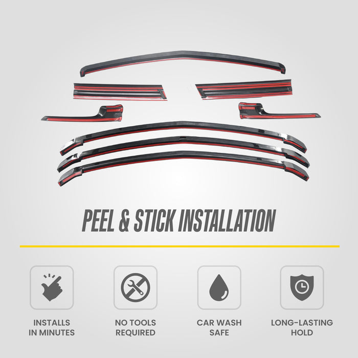 Trim Illusion ABS6845BLK Chrome Delete Grille Overlay for 21-24 Chevrolet Suburban/Tahoe High Country. Tape-on Gloss Black ABS Grille Overlay 7 PCS kit. U.S. Patented