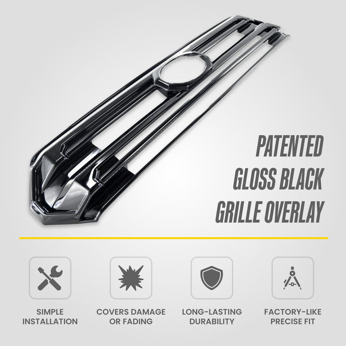 Trim Illusion ABS6851BLK Chrome Delete Grille Overlay for 24-26 Toyota Tacoma - Fits SR/SR5. Tape-on Gloss Black ABS Grille Overlay 1 PCS kit. U.S. Patented
