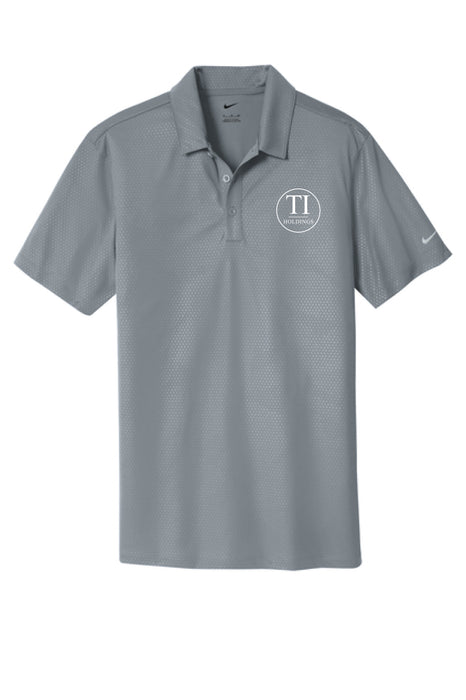 Gray polo shirt with a TI Holdings logo on a white background