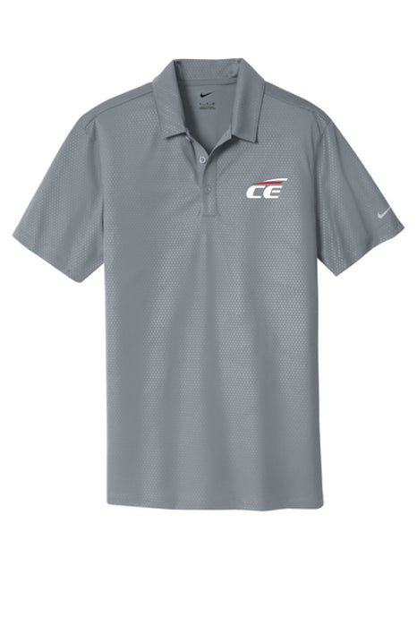 Gray polo shirt with a Chrome enhancements logo on a white background