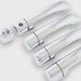 Set of chrome car door handles on a white background