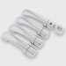Set of chrome car door handles on a white background