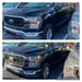 Collage of a black Ford truck from different angles in a parking lot before and after chrome door handles and mirror covers