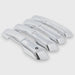 Set of chrome car door handles on a light gray background