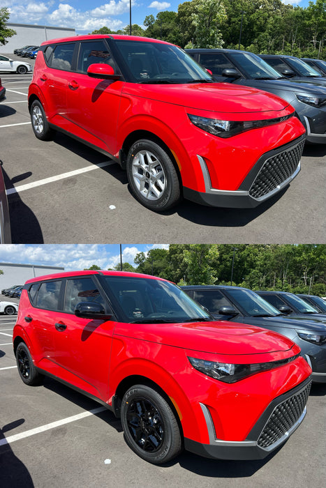 Before and after Kia Soul chrome delete trim accessories
