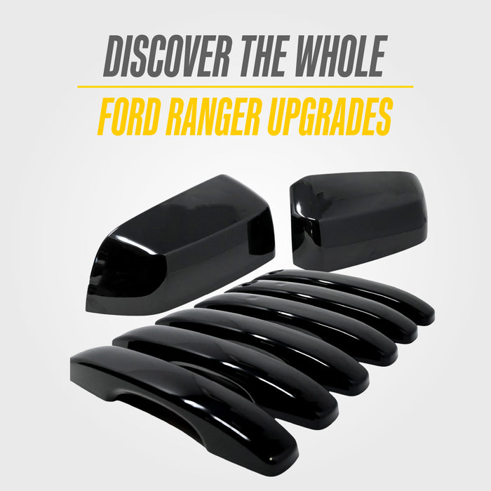 Trim Illusion DH6343BLK Chrome Delete Door Handle Cover for 24-26 Ford Ranger | Fits XL, XLT, Raptor and Lariat. Snap-on W/Tape Gloss Black ABS Door Handle Cover 6 PCS kit. U.S. Patented