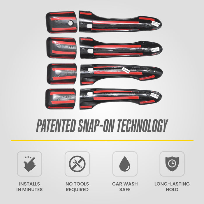 Trim Illusion Snap-on Door Handle Covers Gloss Black Overlay with Smart Key Cutouts, 8 Piece Set   2017-2026 Chrysler Pacifica - DH6353BLK