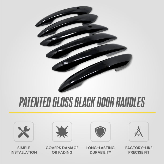 Snap-on Door Handle Covers Compatible, Gloss Black Overlay with Smart Key Cutouts (Front Doors), 8 Piece Set 2021-2026 Hyundai Elantra