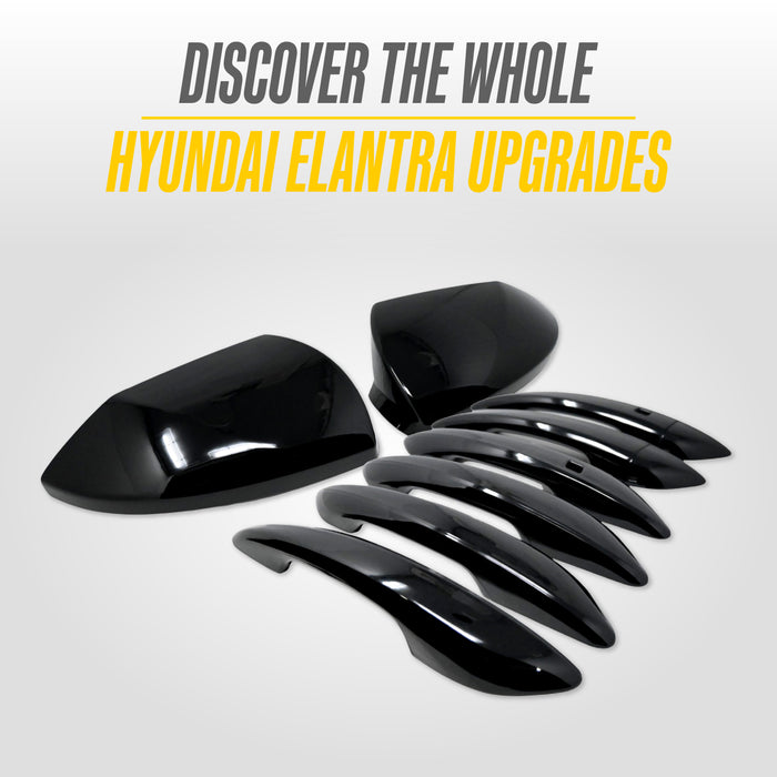 Snap-on Door Handle Covers Compatible, Gloss Black Overlay with Smart Key Cutouts (Front Doors), 8 Piece Set 2021-2026 Hyundai Elantra