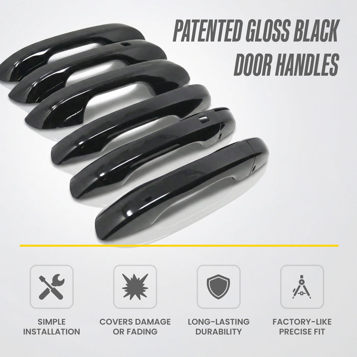 Snap-on Door Handle Covers Gloss Black Overlay with Smart Key Cutouts - 8 PC - DH6363BLK