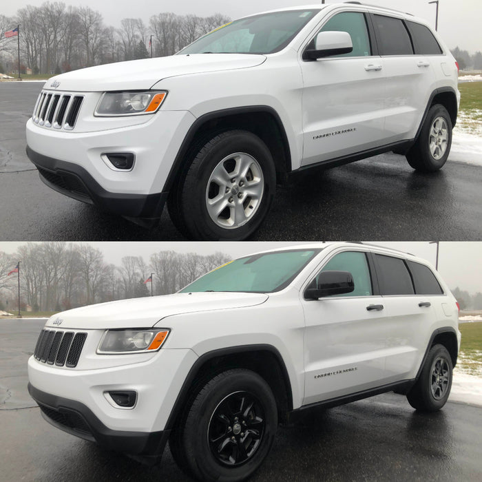 Jeep Grand Cherokee before and after chrome delete trim
