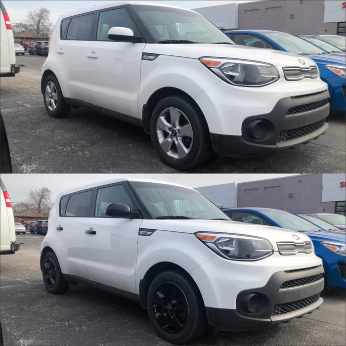 Kia Soul before and after chrome delete trim accessories