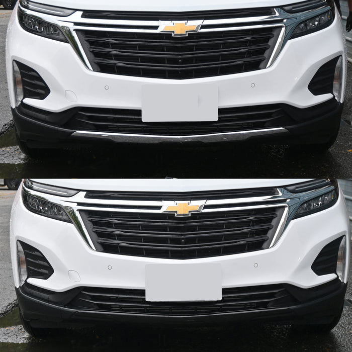 Two views of a Chevrolet vehicle's front grille and bumper.