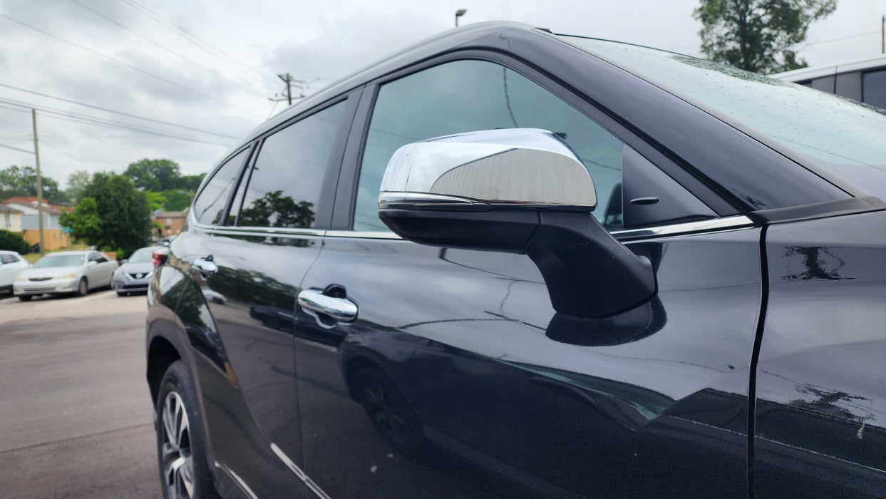 Chrome replacement mirror cover installed close view