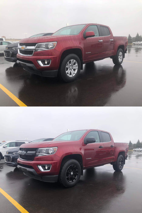 Chevy Colorado before and after chrome delete trim