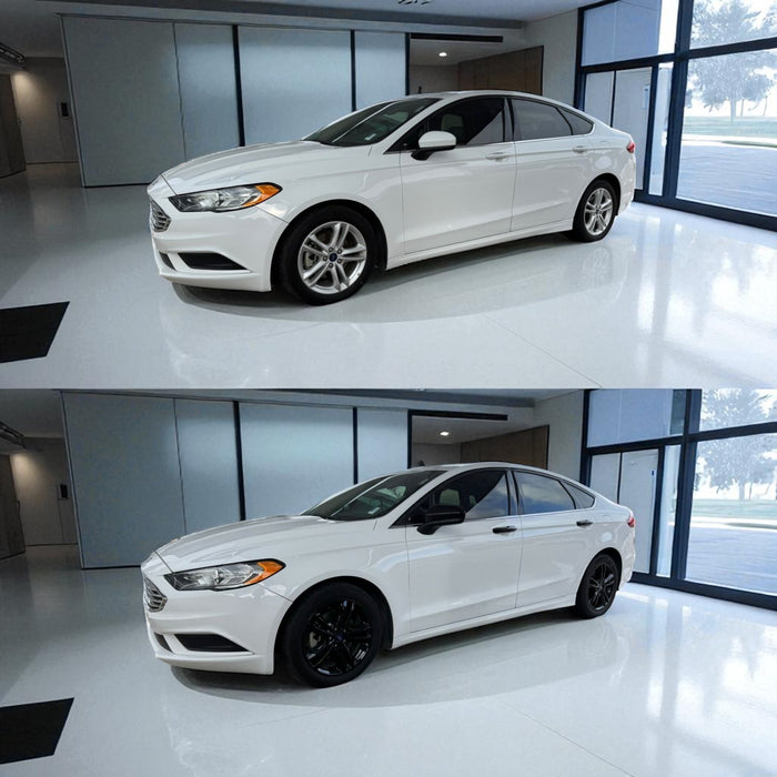 Ford Fusion before and after chrome delete trim
