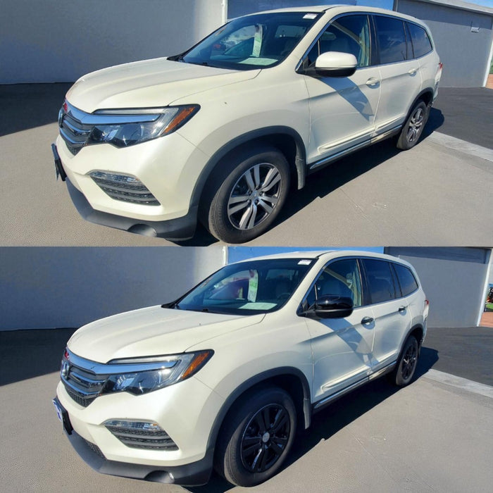 Honda Pilot before and after chrome delete trim