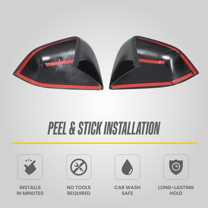 Trim Illusion MC6359BLK Chrome Delete Mirror Cover for 20-25 Tesla Y | Fits Base, Long Range, Performance and Standard Range. Tape-on Gloss Black ABS Mirror Cover. 2 PCS kit. U.S. Patented