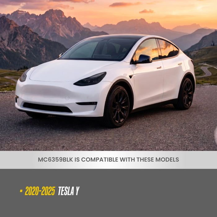 Trim Illusion MC6359BLK Chrome Delete Mirror Cover for 20-25 Tesla Y | Fits Base, Long Range, Performance and Standard Range. Tape-on Gloss Black ABS Mirror Cover. 2 PCS kit. U.S. Patented