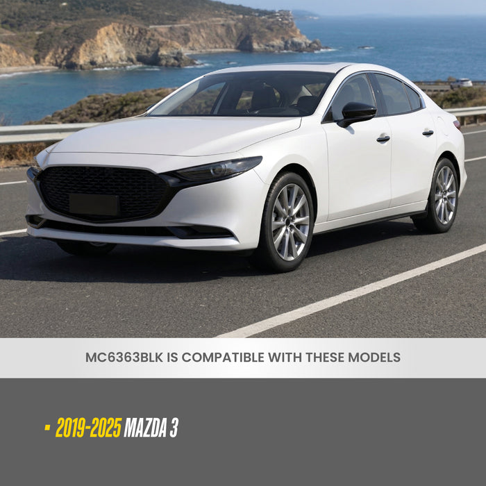Trim Illusion MC6363BLK Chrome Delete Mirror Cover for 20-25 Mazda 3 | Fits Base, Preferred, Select, Premium and more. Tape-on Gloss Black ABS Mirror Cover. 2 PCS kit. U.S. Patented