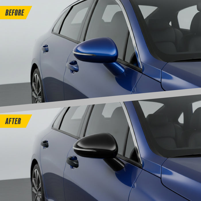 Trim Illusion MC6387BLK Chrome Delete Mirror Cover for 21-26 Kia K5 | Fits LX, GT, LXS, EX and GT-Line. Tape-on Gloss Black ABS Mirror Cover. 2 PCS kit. U.S. Patented