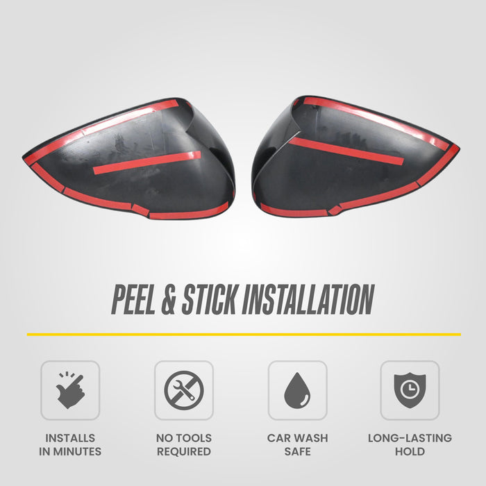 Trim Illusion MC6387BLK Chrome Delete Mirror Cover for 21-26 Kia K5 | Fits LX, GT, LXS, EX and GT-Line. Tape-on Gloss Black ABS Mirror Cover. 2 PCS kit. U.S. Patented