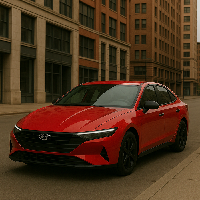 red hyundai with chrome delete trim