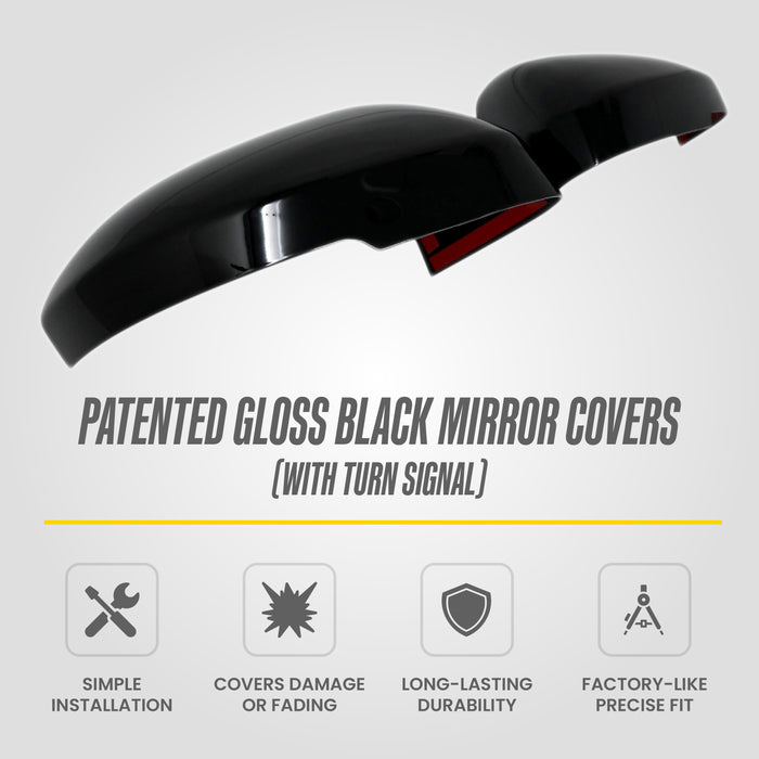 MC6397BLK patented gloss black mirror covers with turn signal for 2024 Nissan Rogue - feature icons