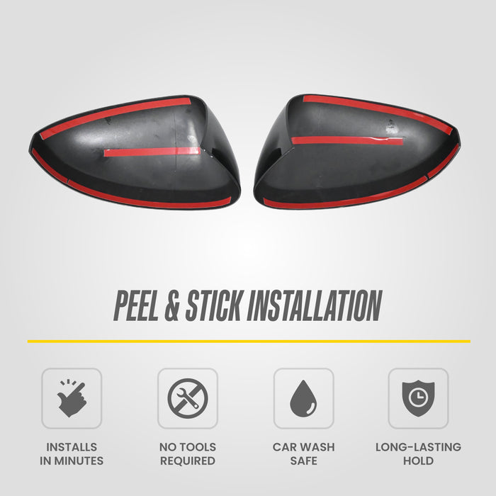 Mirror Cover Overlay Compatible with 2025-2026 Nissan Kicks Gloss Black Top Half Caps No Turn Signal Cutout, 2 PC - MC6404BLK