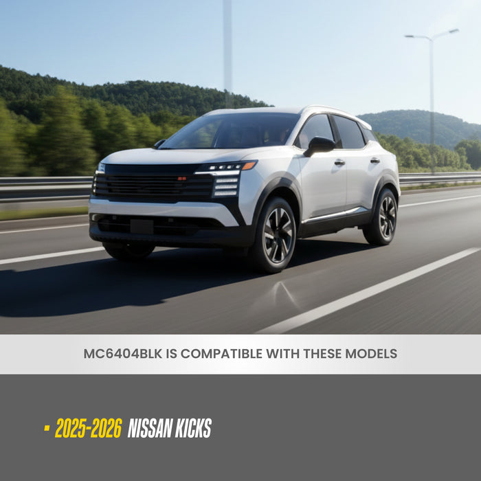 Mirror Cover Overlay Compatible with 2025-2026 Nissan Kicks Gloss Black Top Half Caps No Turn Signal Cutout, 2 PC - MC6404BLK