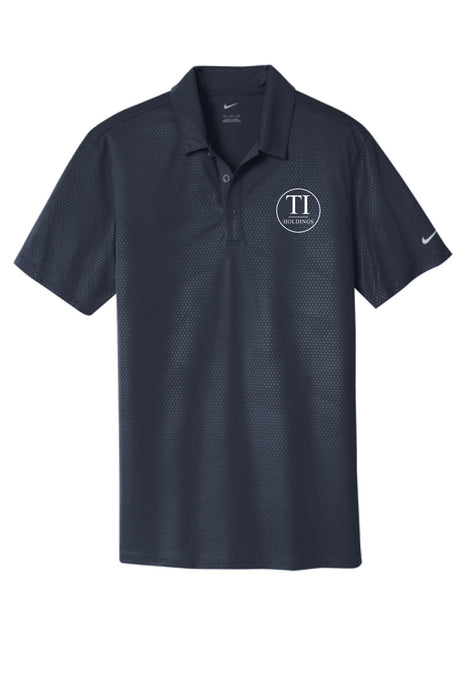 Navy polo shirt with a TI Holdings logo on a white background