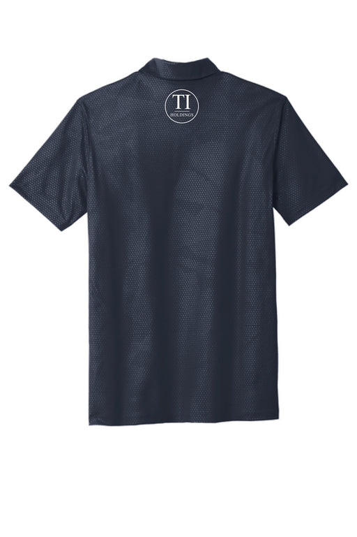 Navy polo shirt with a TI Holdings logo on a white background