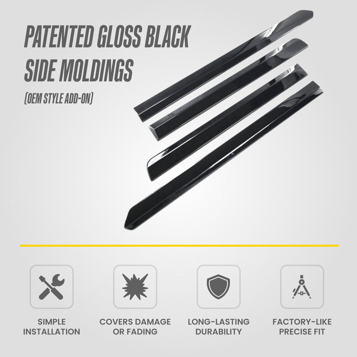 Trim Illusion SM6102BLK Chrome Delete Door Molding for 24-26 Toyota Tacoma | Fits SR, SR5, Limited, Trailhunter, TRD range and more. Tape-on Gloss Black ABS Door Molding. 4 PCS kit. U.S. Patented