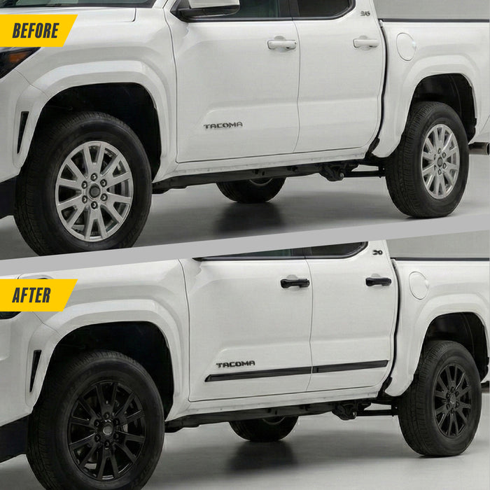 Trim Illusion SM6113BLK Chrome Delete Door Molding for 24-26 Toyota Tacoma | Fits SR, SR5, Trailhunter, Limited, TRD range and more. Tape-on Gloss Black ABS Door Molding set. 4 PCS kit. U.S. Patented