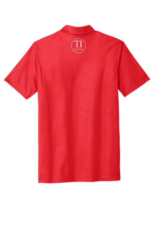 Red polo shirt with a TI Holdings logo on a white background