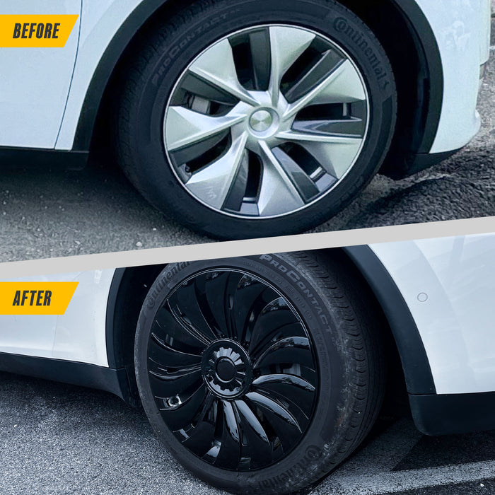 Trim Illusion WC116-19BLK Chrome Delete 19" Wheel Cover for 20-24 Tesla Y | Fits Long Range, Performance and Standard Range. Snap-on Gloss Black ABS Wheel Cover. 4 PCS kit. U.S. Patented