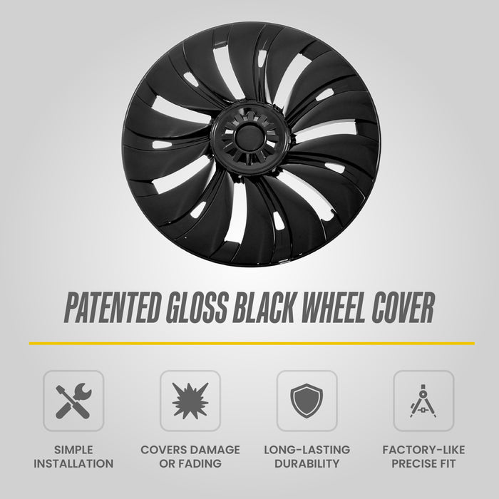 Trim Illusion WC116-19BLK Chrome Delete 19" Wheel Cover for 20-24 Tesla Y | Fits Long Range, Performance and Standard Range. Snap-on Gloss Black ABS Wheel Cover. 4 PCS kit. U.S. Patented