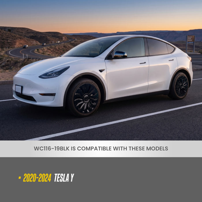 Trim Illusion WC116-19BLK Chrome Delete 19" Wheel Cover for 20-24 Tesla Y | Fits Long Range, Performance and Standard Range. Snap-on Gloss Black ABS Wheel Cover. 4 PCS kit. U.S. Patented