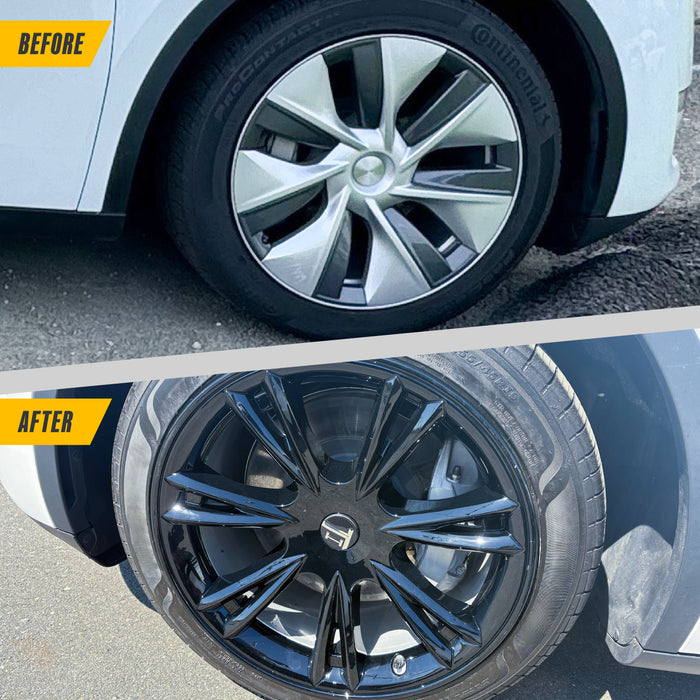 Trim Illusion WC120-19BLK Chrome Delete 19" Wheel Cover for 20-25 Tesla Y | Fits Long Range, Performance and Standard Range. Snap-on Gloss Black Wheel Cover. U.S. Patented