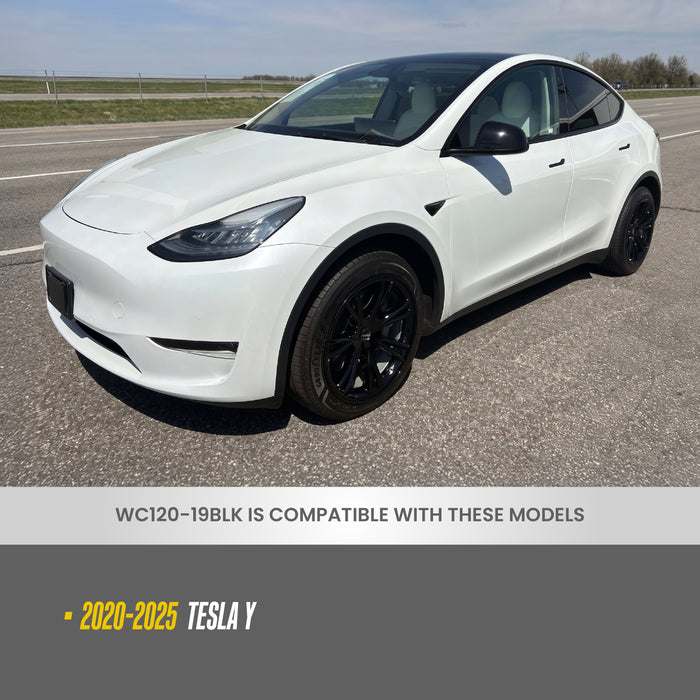 Trim Illusion WC120-19BLK Chrome Delete 19" Wheel Cover for 20-25 Tesla Y | Fits Long Range, Performance and Standard Range. Snap-on Gloss Black Wheel Cover. U.S. Patented