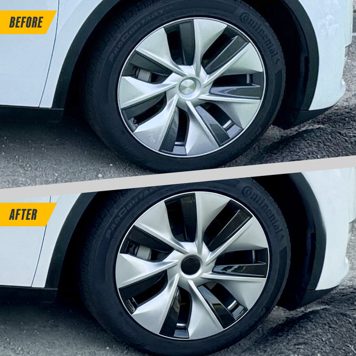 Trim Illusion WC122-192T Silver & Black Wheel Cover for 20-25 Tesla Y | Fits Base, Long Range, Performance and Standard Range. Snap-on Silver & Black Wheel Cover. U.S. Patented