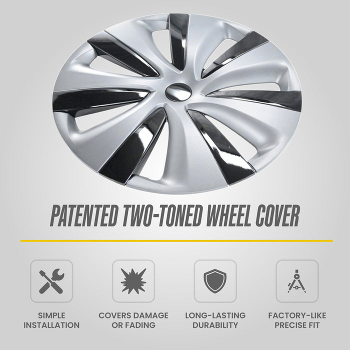 Trim Illusion WC122-192T Silver & Black Wheel Cover for 20-25 Tesla Y | Fits Base, Long Range, Performance and Standard Range. Snap-on Silver & Black Wheel Cover. U.S. Patented