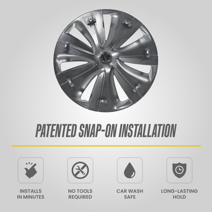 Trim Illusion WC122-192T Silver & Black Wheel Cover for 20-25 Tesla Y | Fits Base, Long Range, Performance and Standard Range. Snap-on Silver & Black Wheel Cover. U.S. Patented