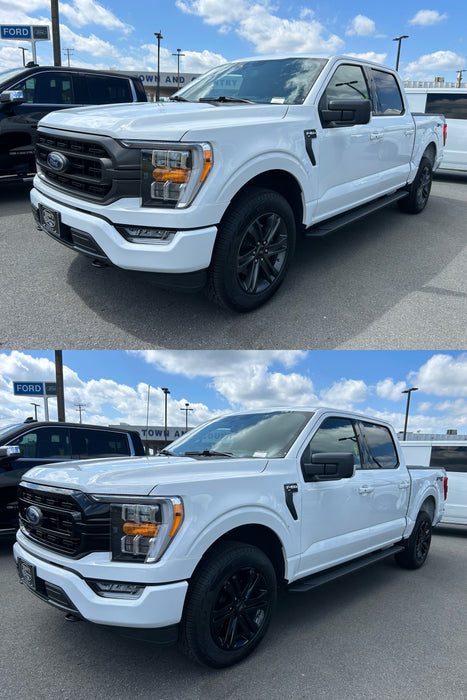 Chrome delete wheel skin installed before and after ford f150